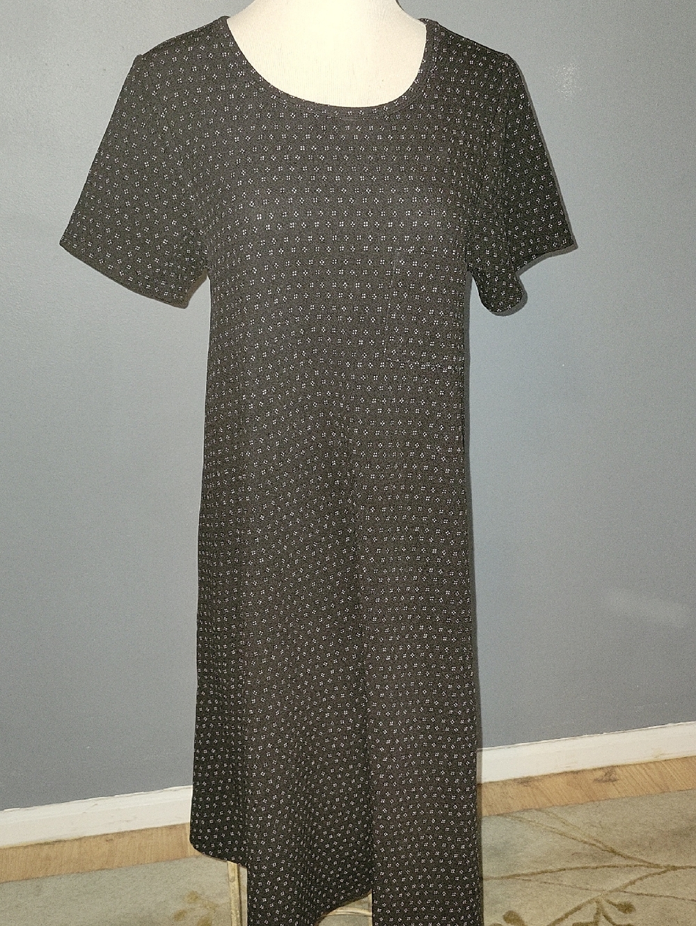 LuLaRoe Black Midi Dress with Tiny White Dot Print